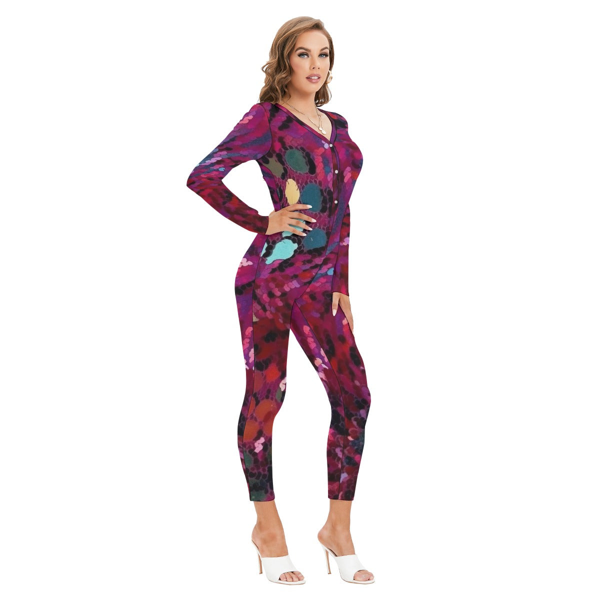 All-Over Print Women's Plunging Neck Jumpsuit