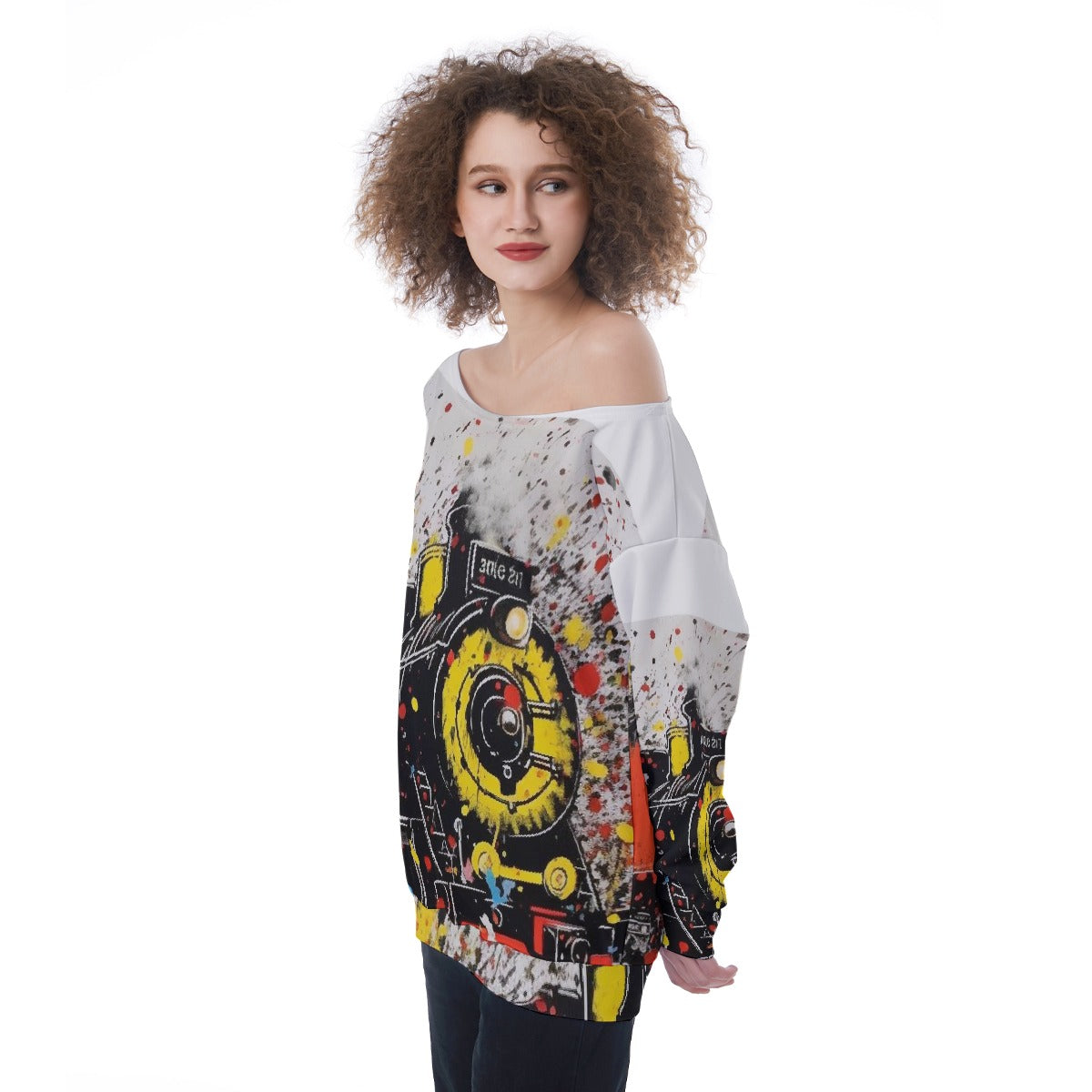 All-Over Print Oversized Women's Off-Shoulder Sweatshirt