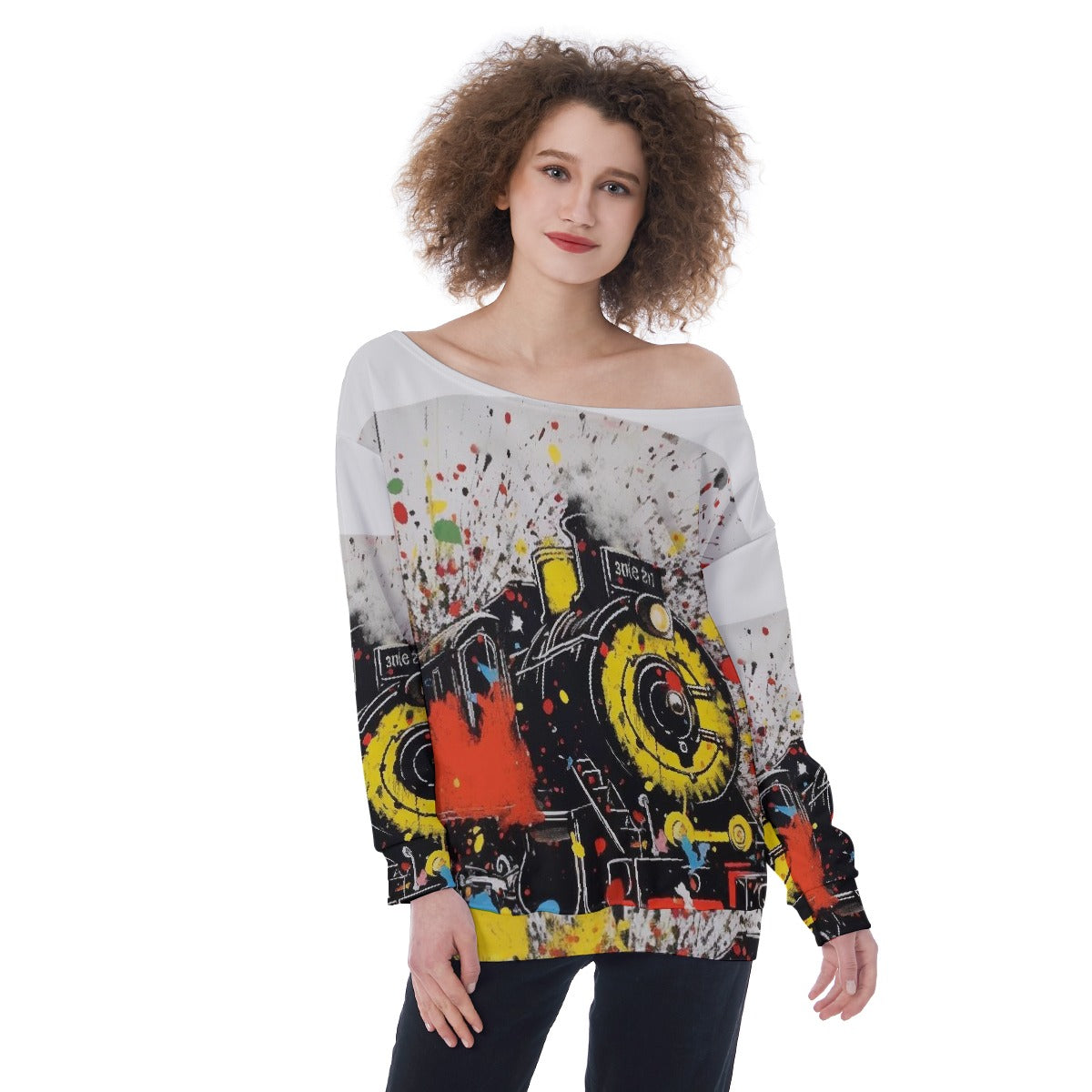 All-Over Print Oversized Women's Off-Shoulder Sweatshirt
