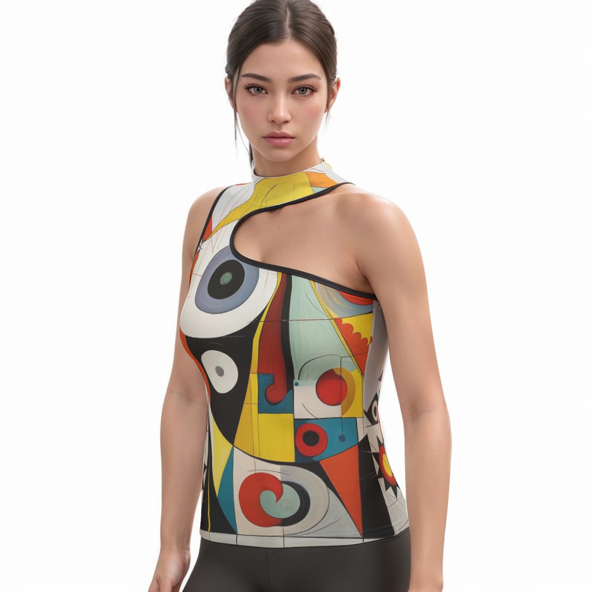 All-Over Print Women's Halter Sleeveless Asymmetrical Tank Top
