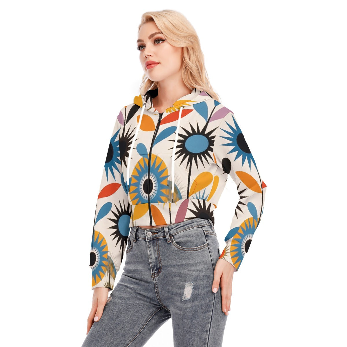 All-Over Print Women's Crop Top Hoodie With Zipper Closure