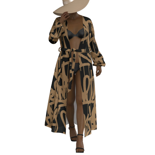 All-Over Print Women's Lace-up Chiffon Robe