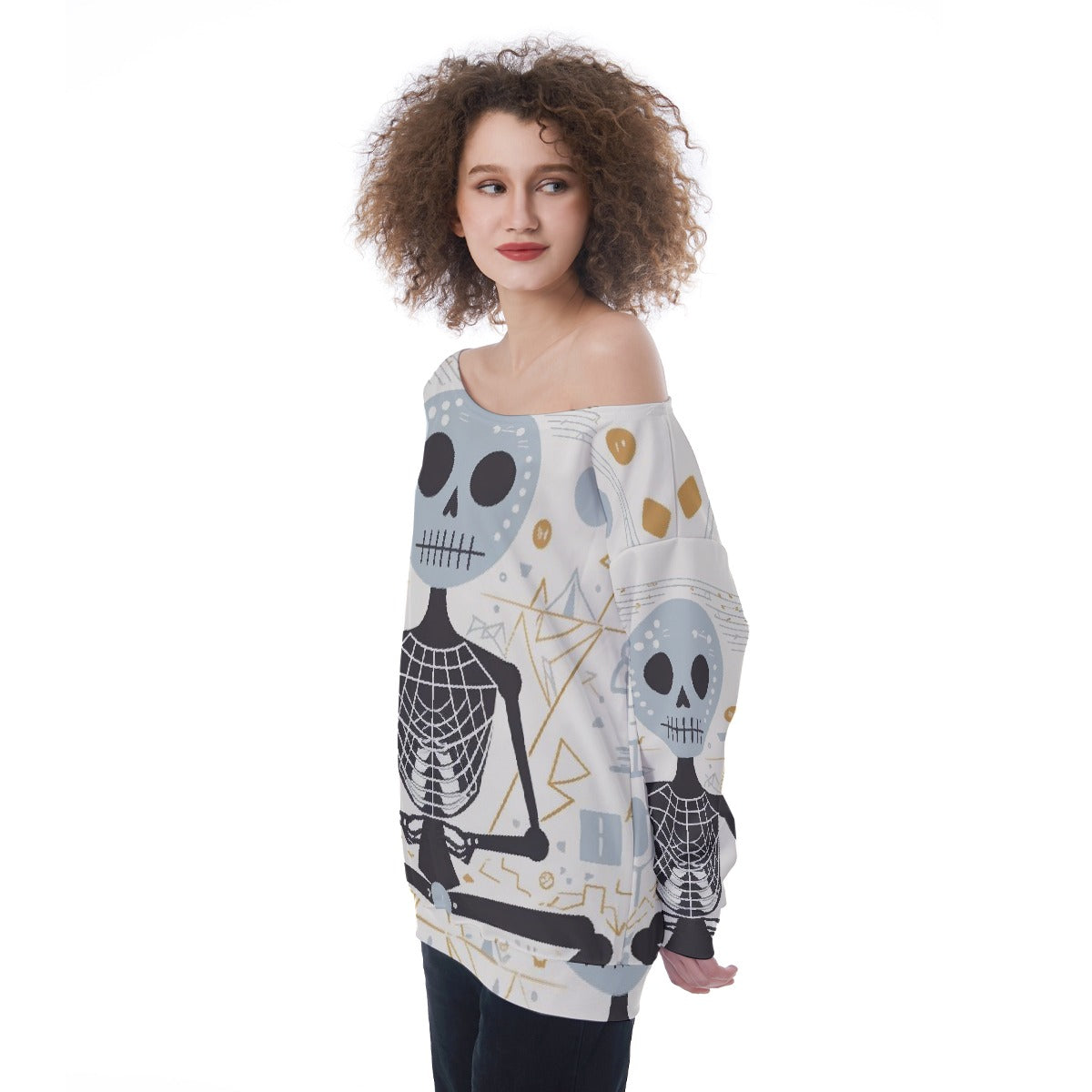 All-Over Print Oversized Women's Off-Shoulder Sweatshirt