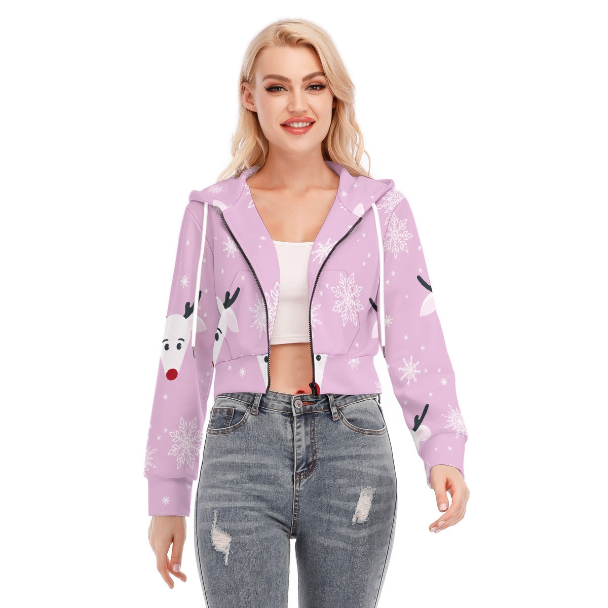 All-Over Print Women's Crop Top Hoodie With Zipper Closure