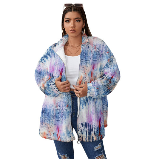 All-Over Print Unisex Borg Fleece Stand-up Collar Coat With Zipper Closure(Plus Size)