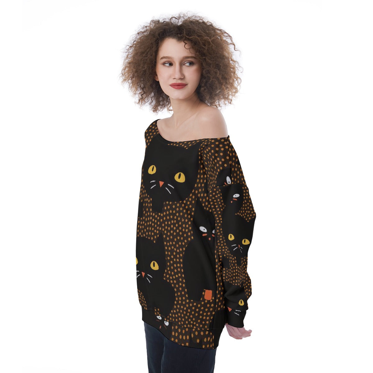 All-Over Print Oversized Women's Off-Shoulder Sweatshirt