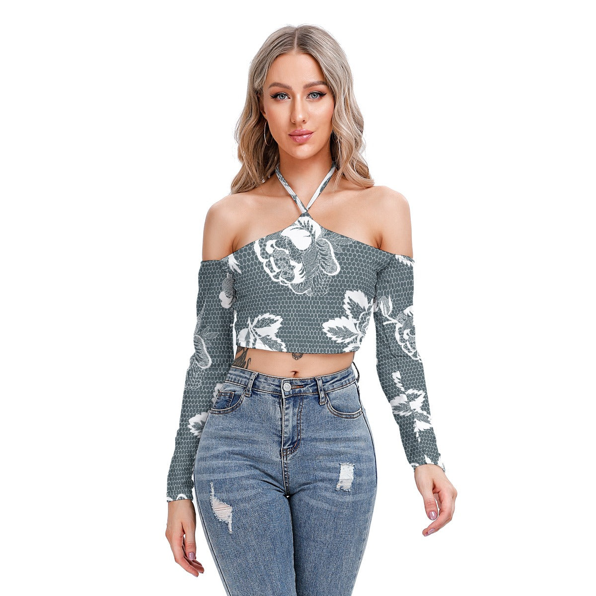 All-Over Print Women's Halter Lace-up Top