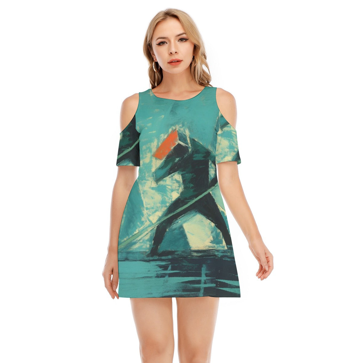 All-Over Print Women's Cold Shoulder Dress | 190GSM Cotton