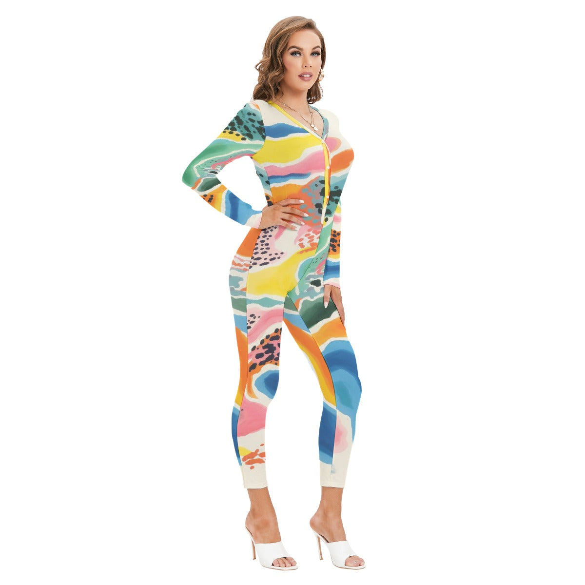 All-Over Print Women's Plunging Neck Jumpsuit