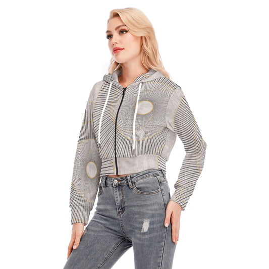 All-Over Print Women's Crop Top Hoodie With Zipper Closure