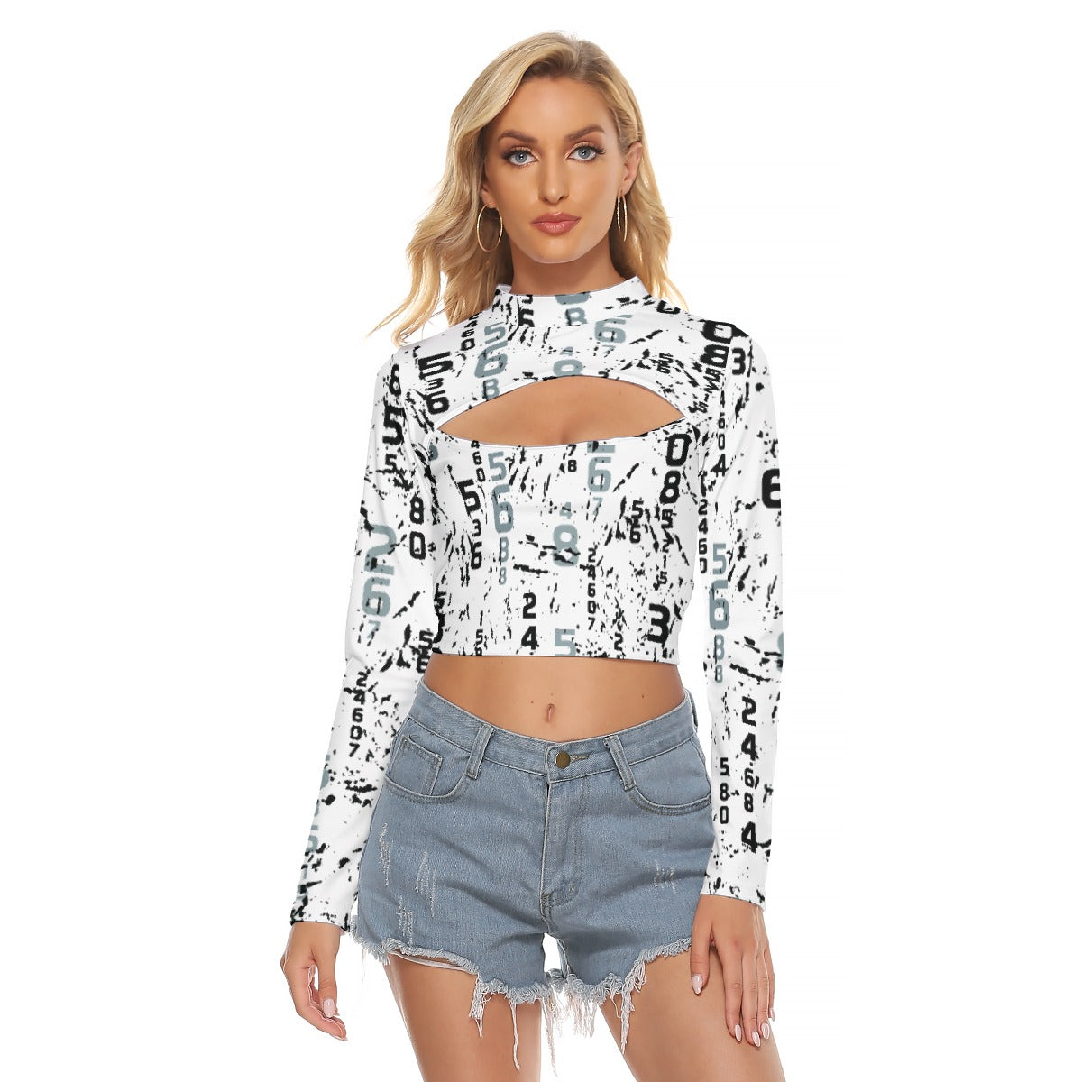 All-Over Print Women's Hollow Chest Keyhole Tight Crop Top