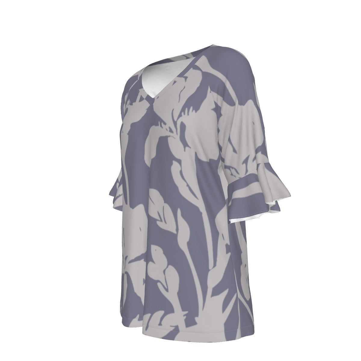 All-Over Print V-neck Women's T-shirt With Bell Sleeve