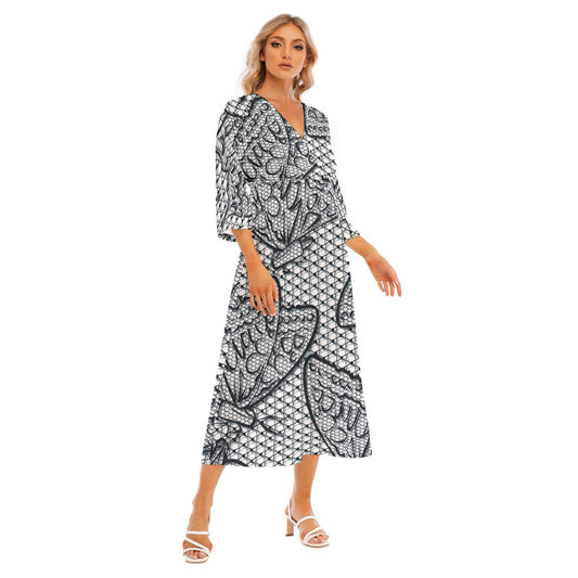 All-Over Print Women's Mid-Sleeve Long Dress