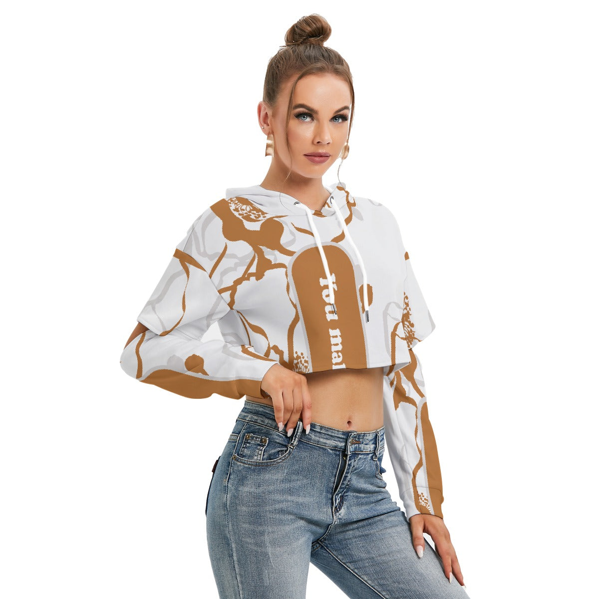 All-Over Print Women's Heavy Fleece Hoodie With Hollow Out Sleeve