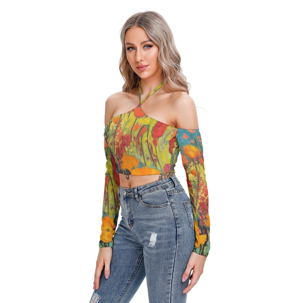 All-Over Print Women's Halter Lace-up Top