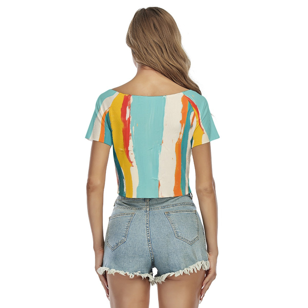 All-Over Print Women's Raglan Drawstring Front  Crop Tee