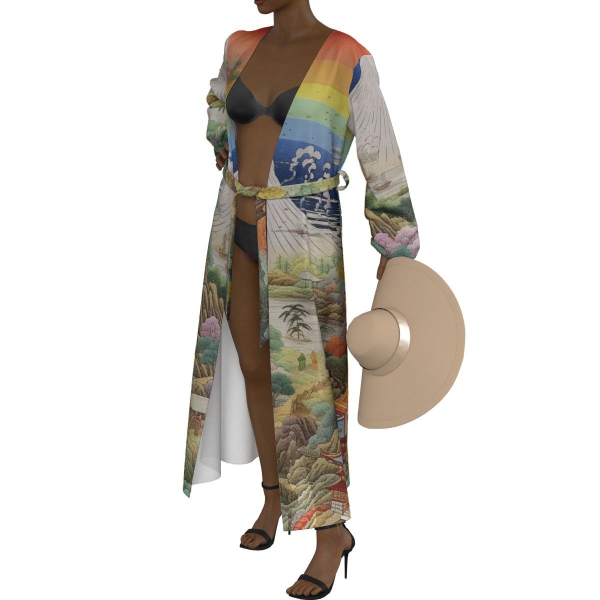 All-Over Print Women's Lace-up Chiffon Robe