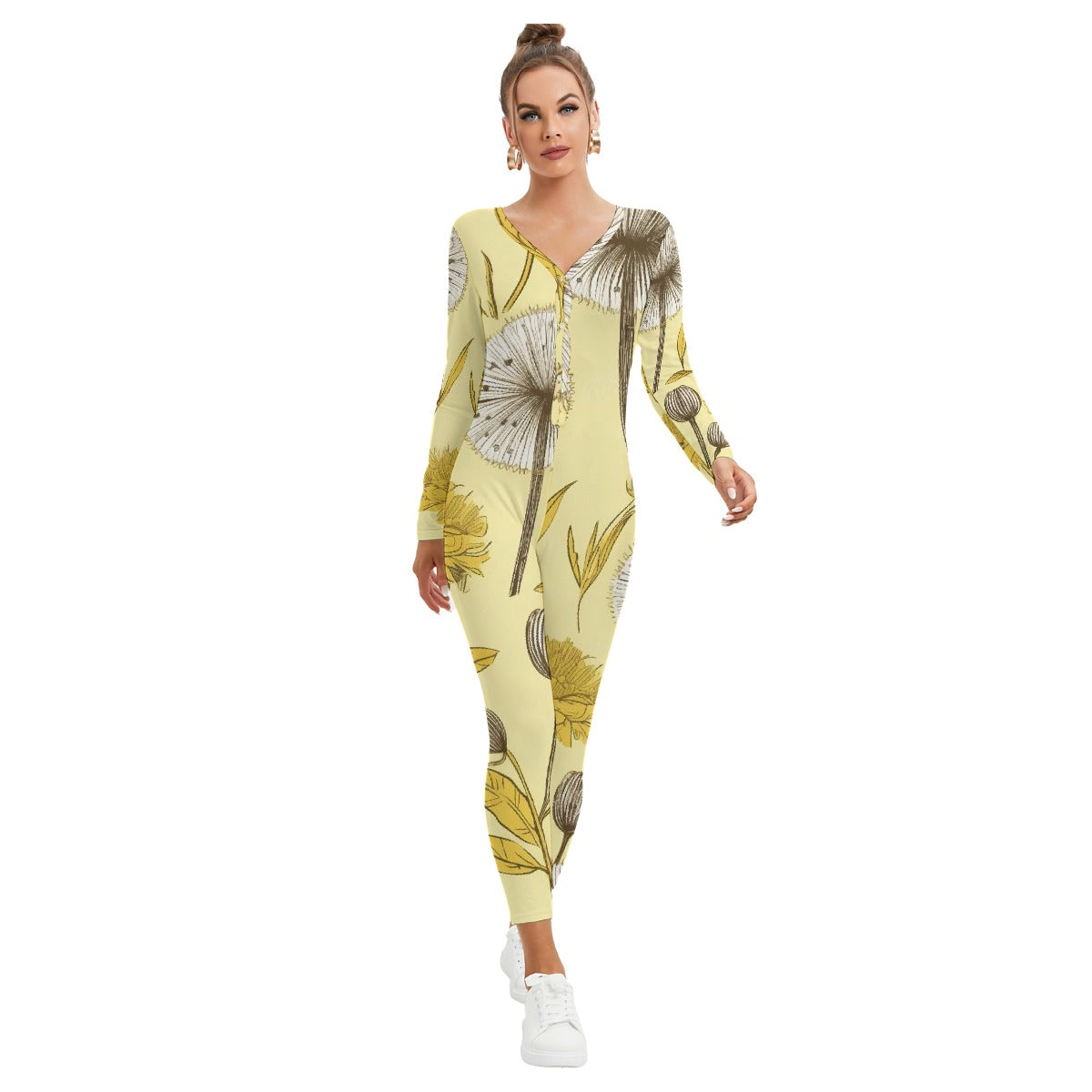 All-Over Print Women's Plunging Neck Jumpsuit