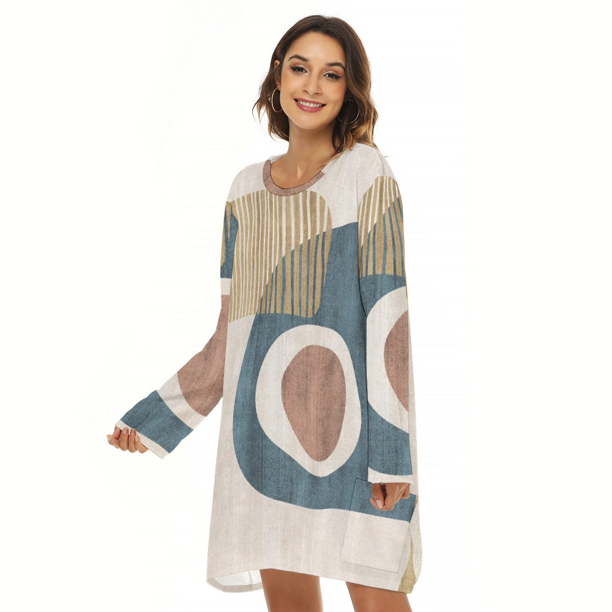 All-Over Print  Women's Loose Crew Neck Dress