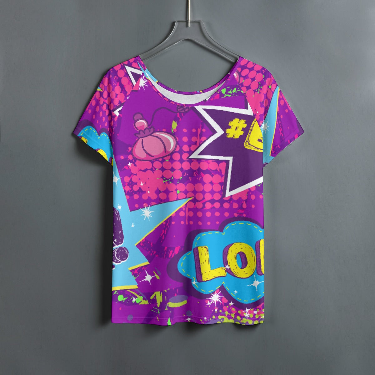 All-Over Print Women's Round Neck T-shirt With Raglan Sleeve