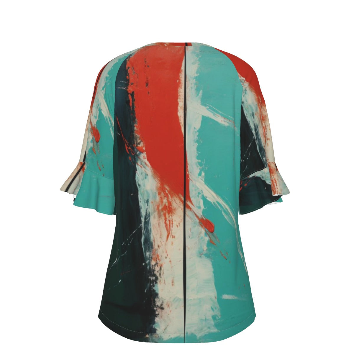 All-Over Print V-neck Women's T-shirt With Bell Sleeve