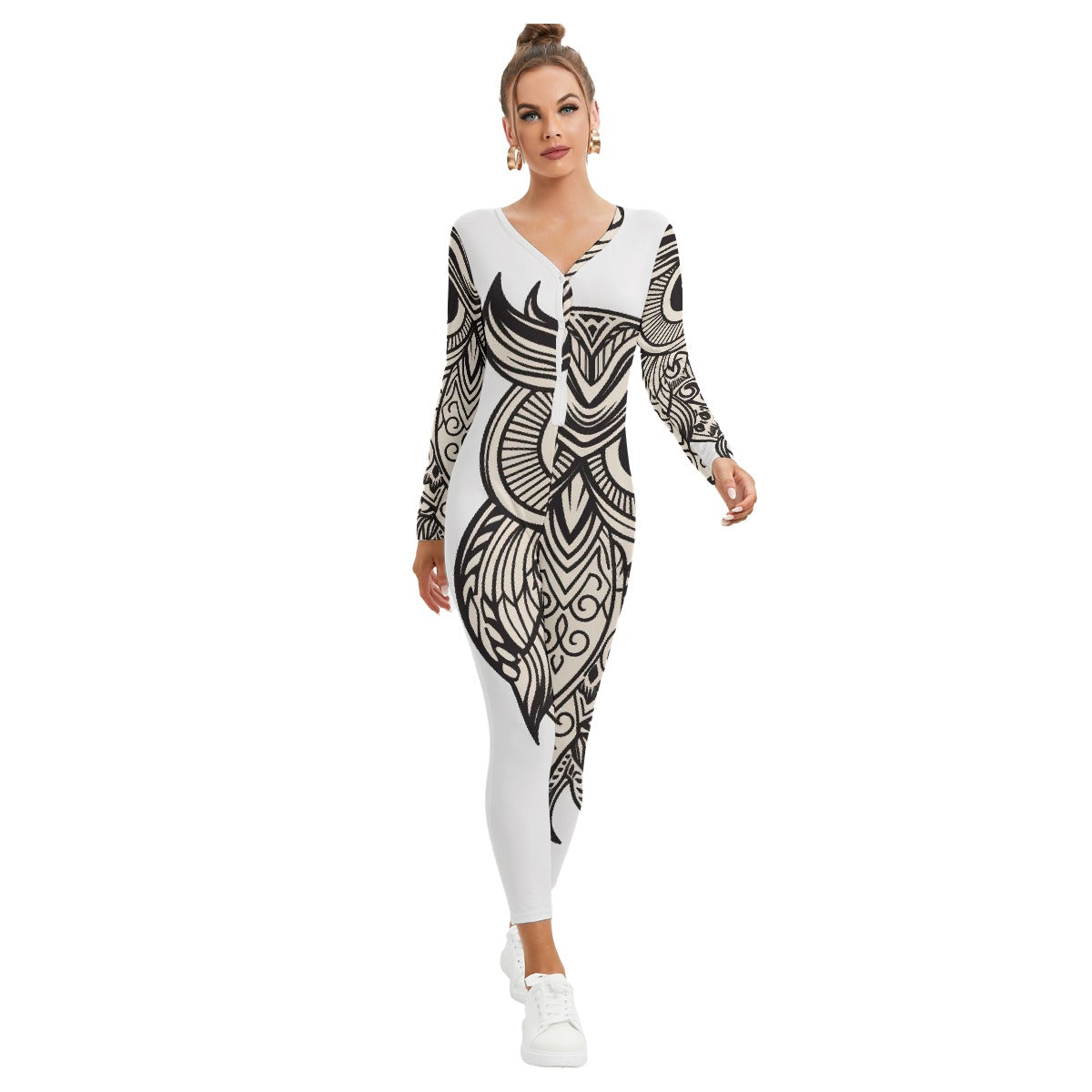 All-Over Print Women's Plunging Neck Jumpsuit