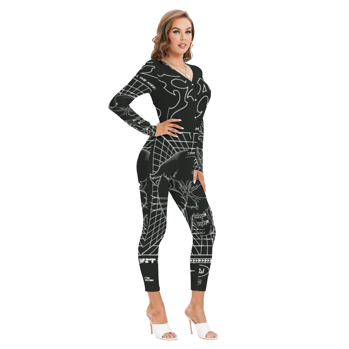 All-Over Print Women's Plunging Neck Jumpsuit