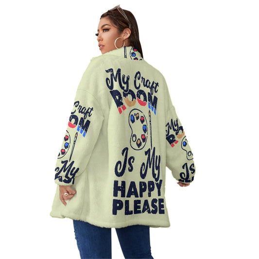 All-Over Print Unisex Borg Fleece Stand-up Collar Coat With Zipper Closure(Plus Size)