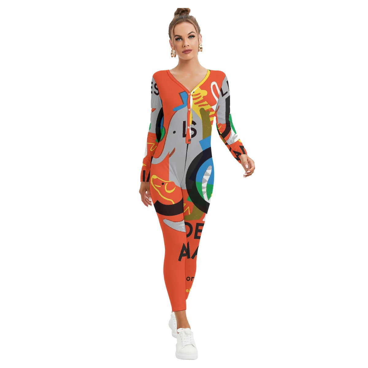 All-Over Print Women's Plunging Neck Jumpsuit