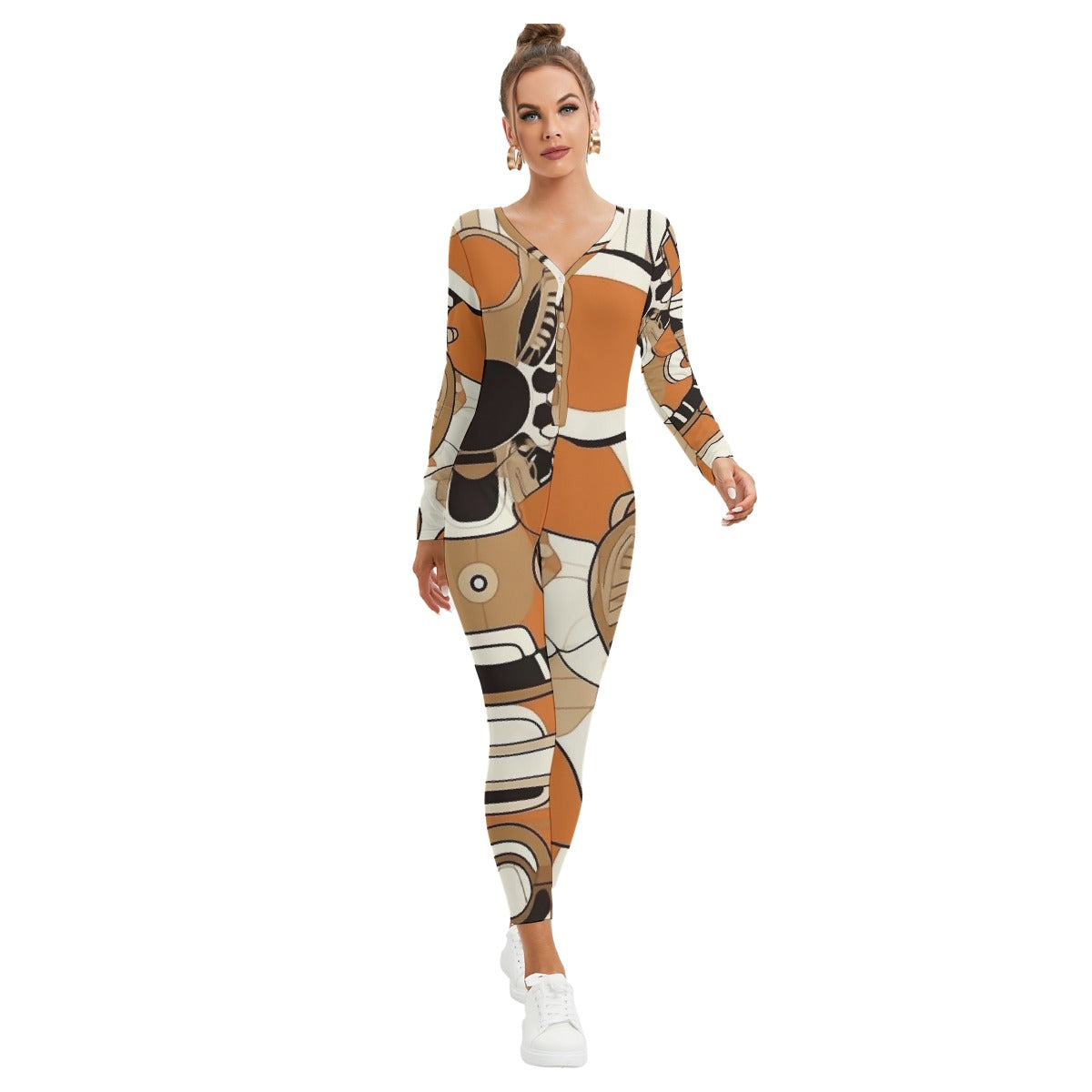 All-Over Print Women's Plunging Neck Jumpsuit