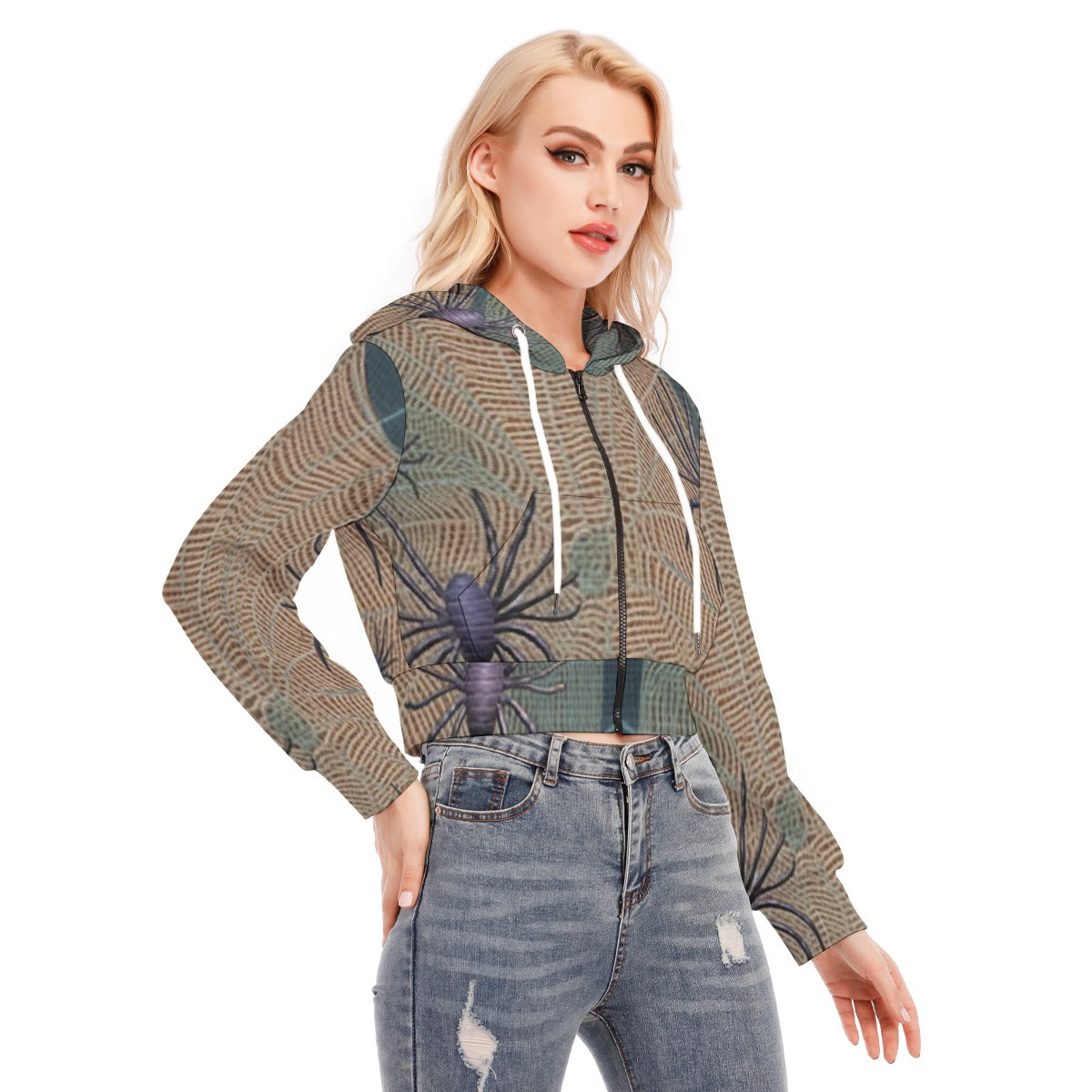 All-Over Print Women's Crop Top Hoodie With Zipper Closure