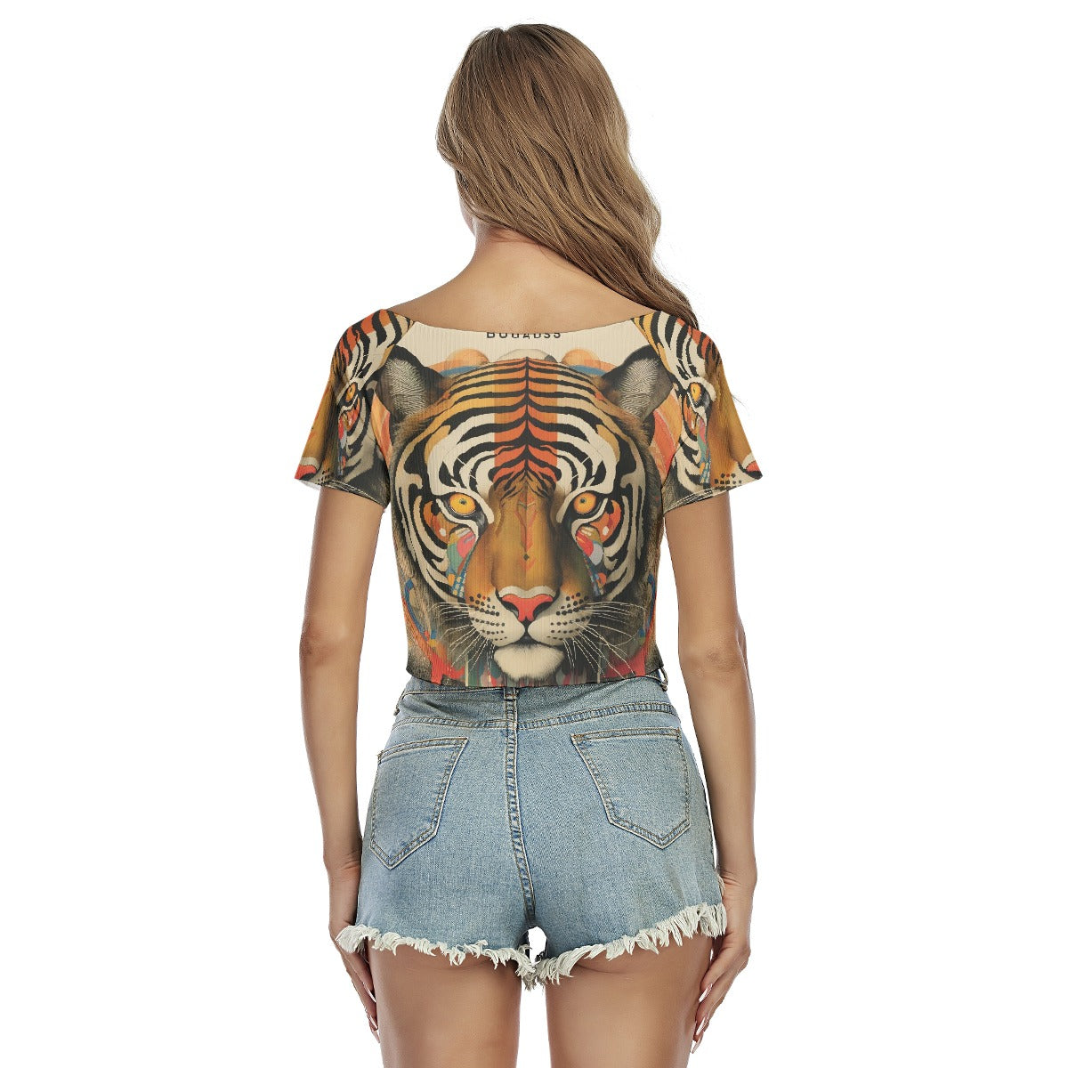 All-Over Print Women's Raglan Drawstring Front  Crop Tee