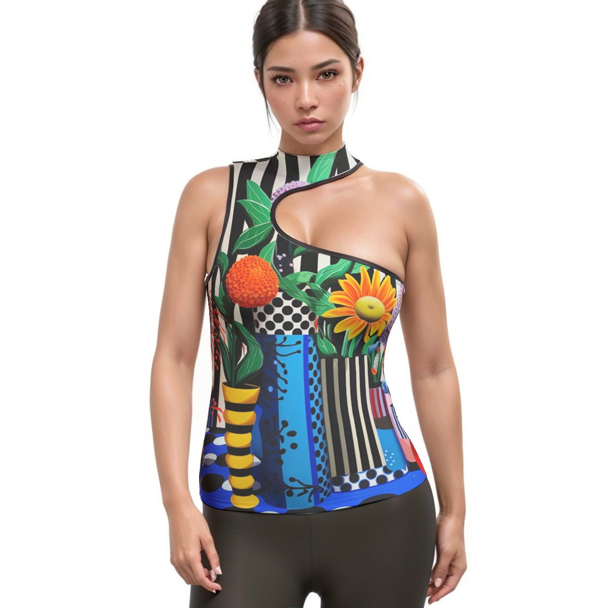All-Over Print Women's Halter Sleeveless Asymmetrical Tank Top