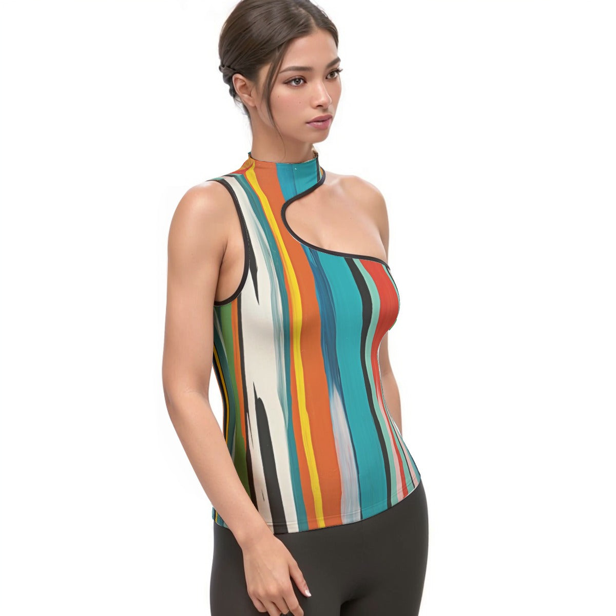 All-Over Print Women's Halter Sleeveless Asymmetrical Tank Top