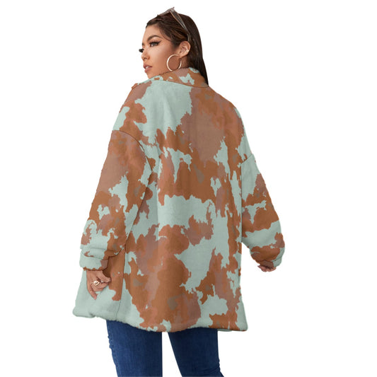 All-Over Print Unisex Borg Fleece Stand-up Collar Coat With Zipper Closure(Plus Size)