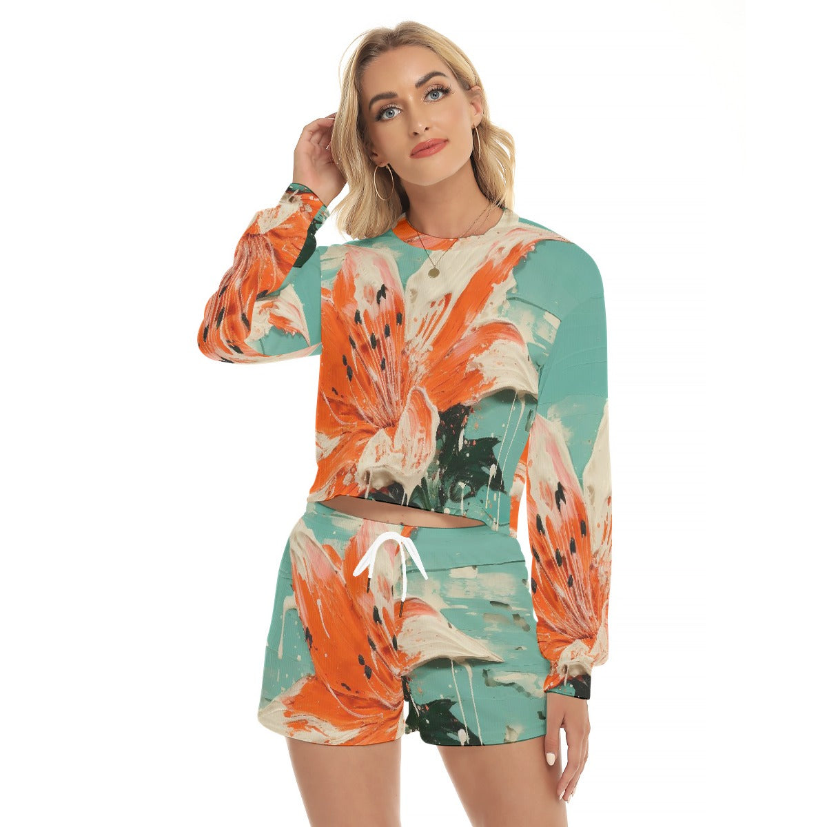 All-Over Print Women's Short Sweatshirt And Pants Suit