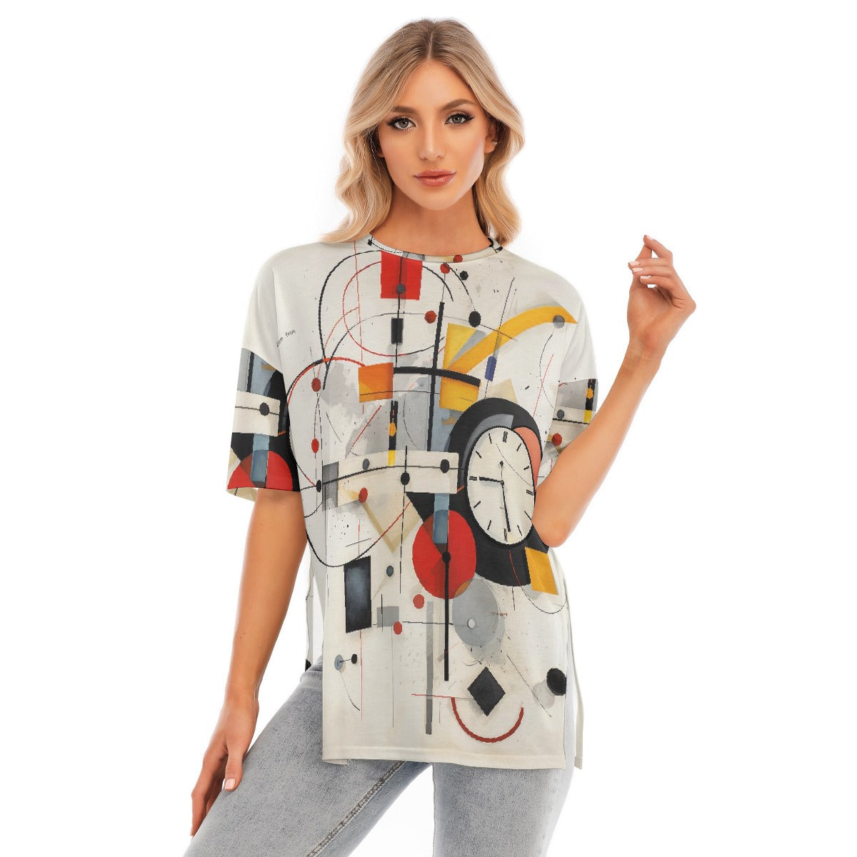 All-Over Print Women's Short Sleeves T-shirt With Hem Split