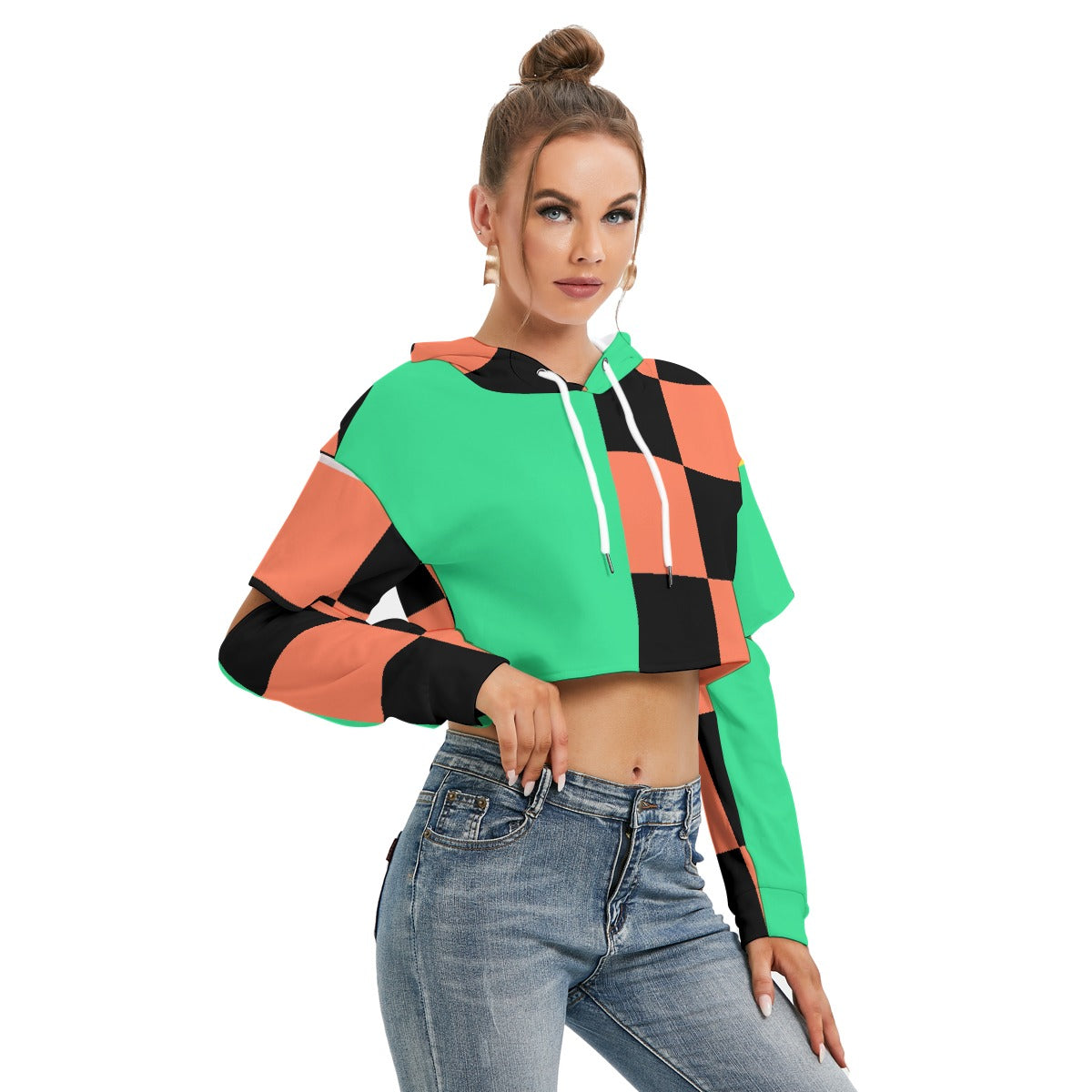 All-Over Print Women's Heavy Fleece Hoodie With Hollow Out Sleeve