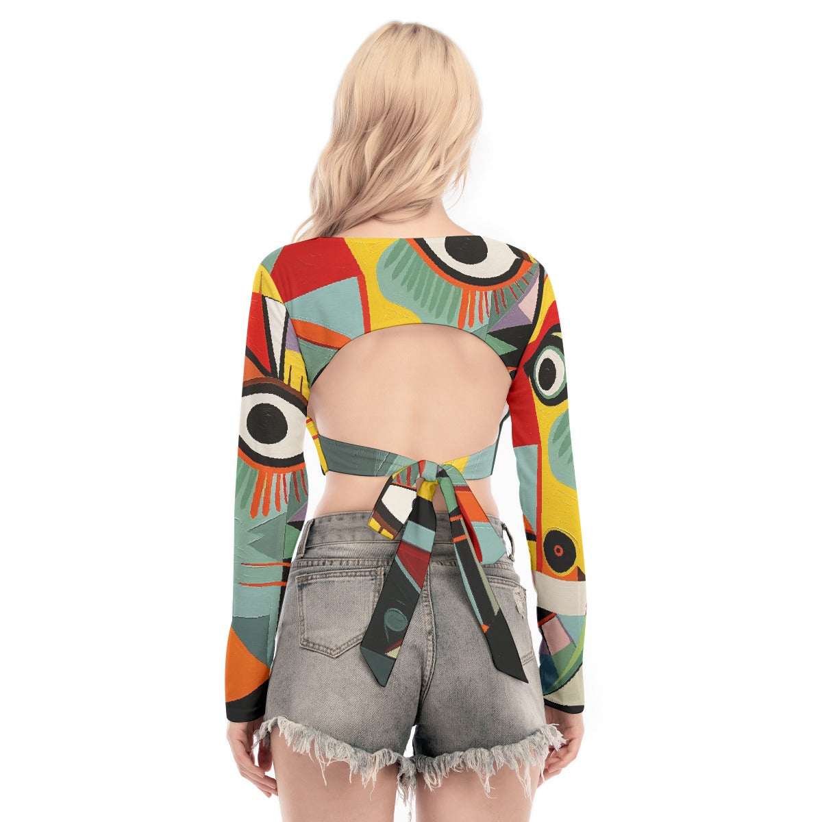 All-Over Print Women's Back Hollow T-shirt With Strap