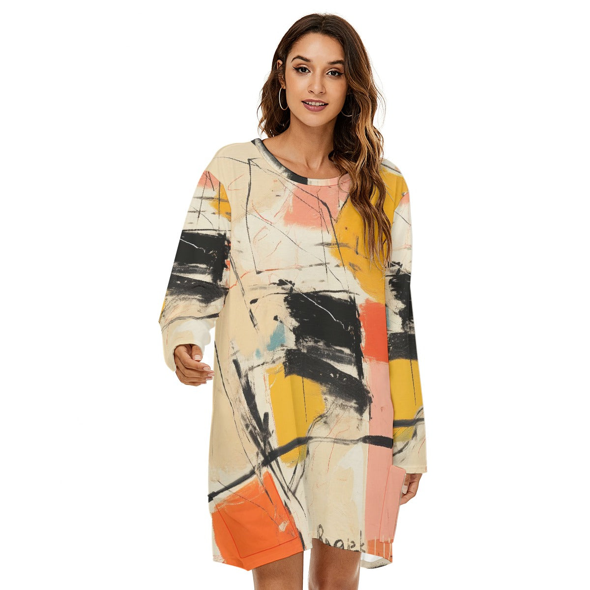 All-Over Print  Women's Loose Crew Neck Dress
