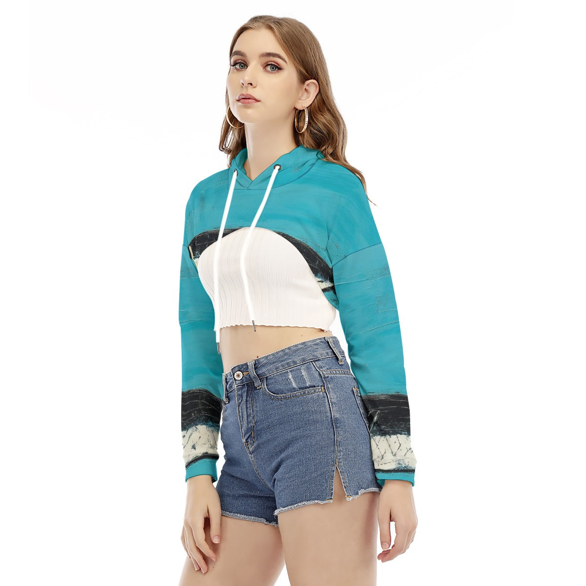 All-Over Print Women's Smock Short Hoodie With Long Sleeve