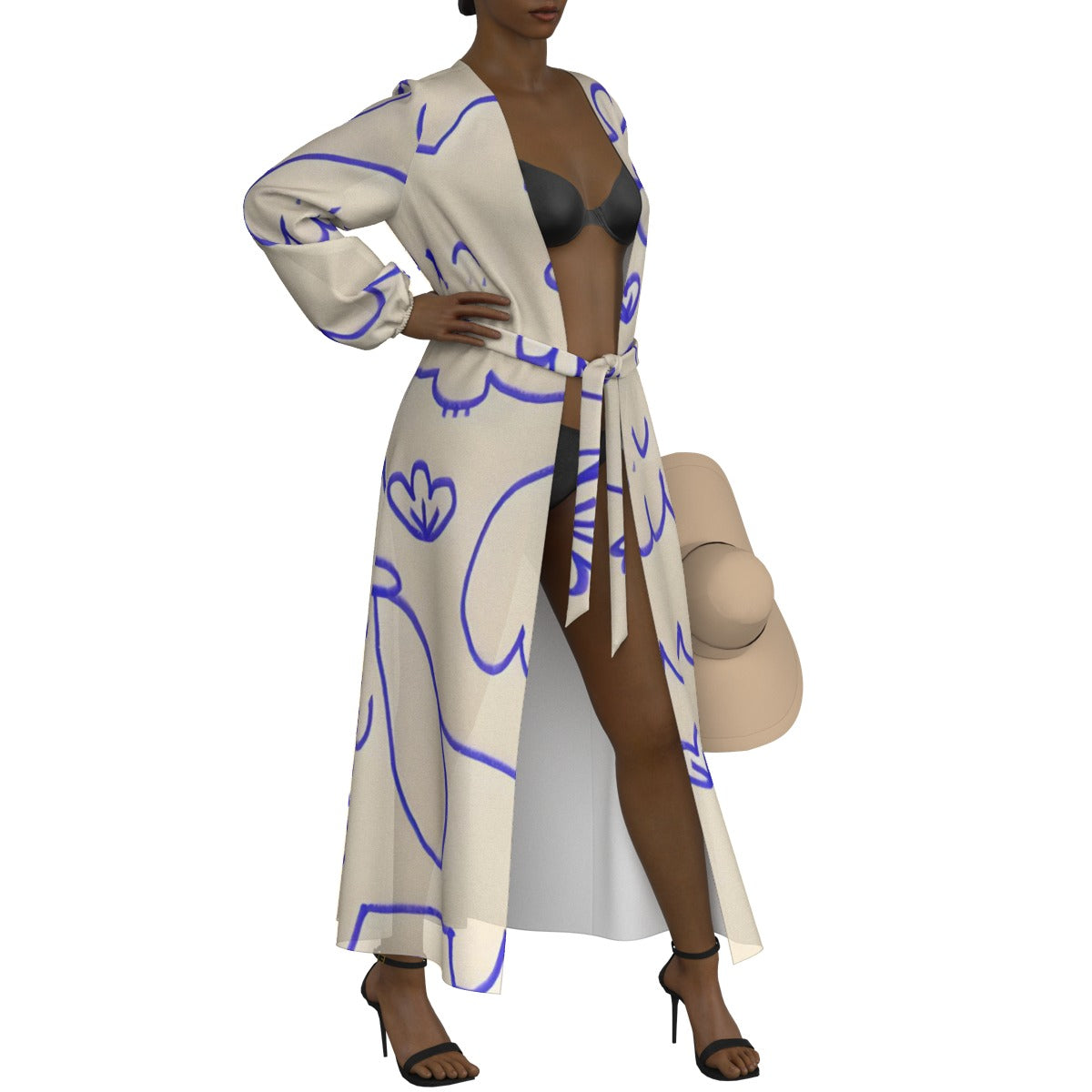 All-Over Print Women's Lace-up Chiffon Robe