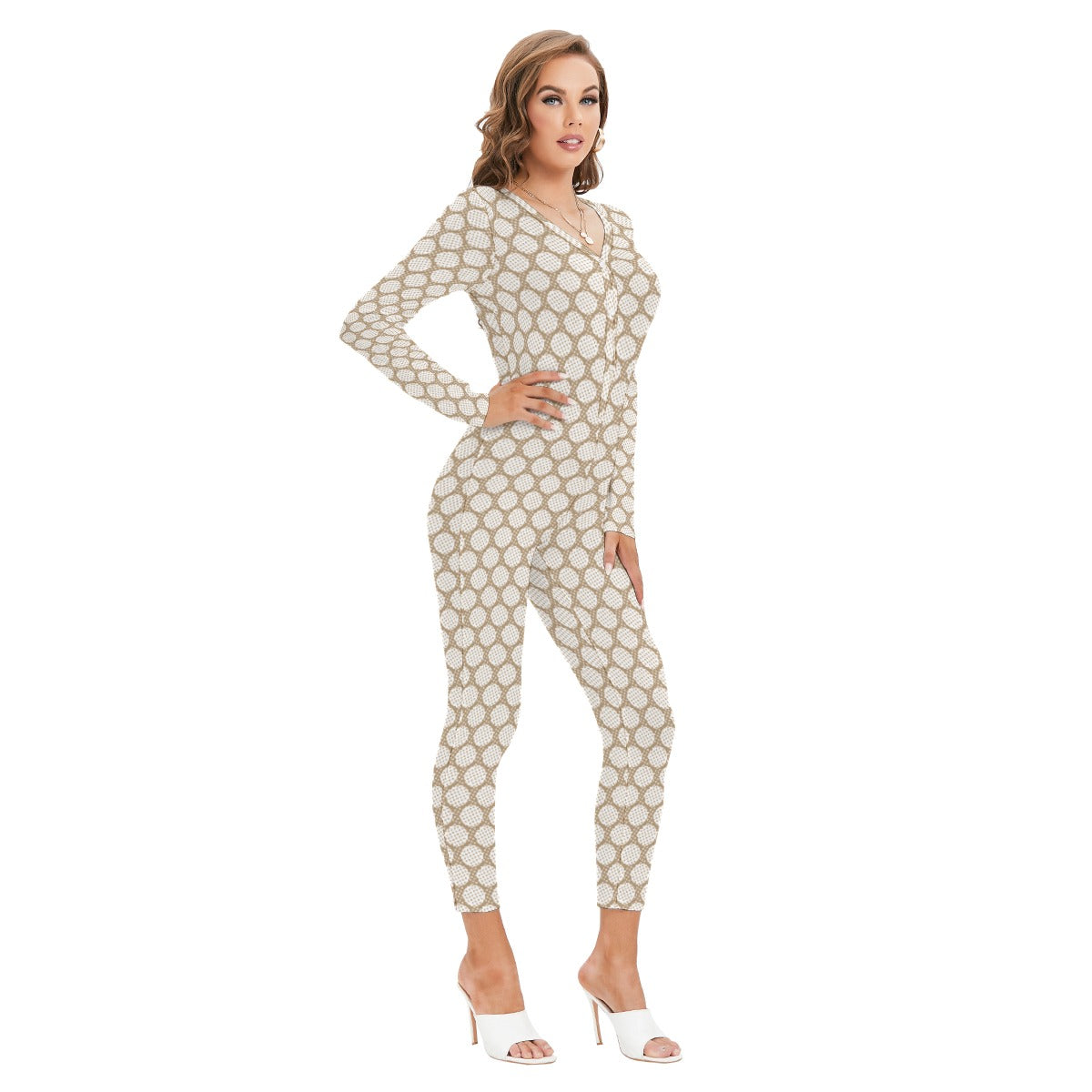 All-Over Print Women's Plunging Neck Jumpsuit