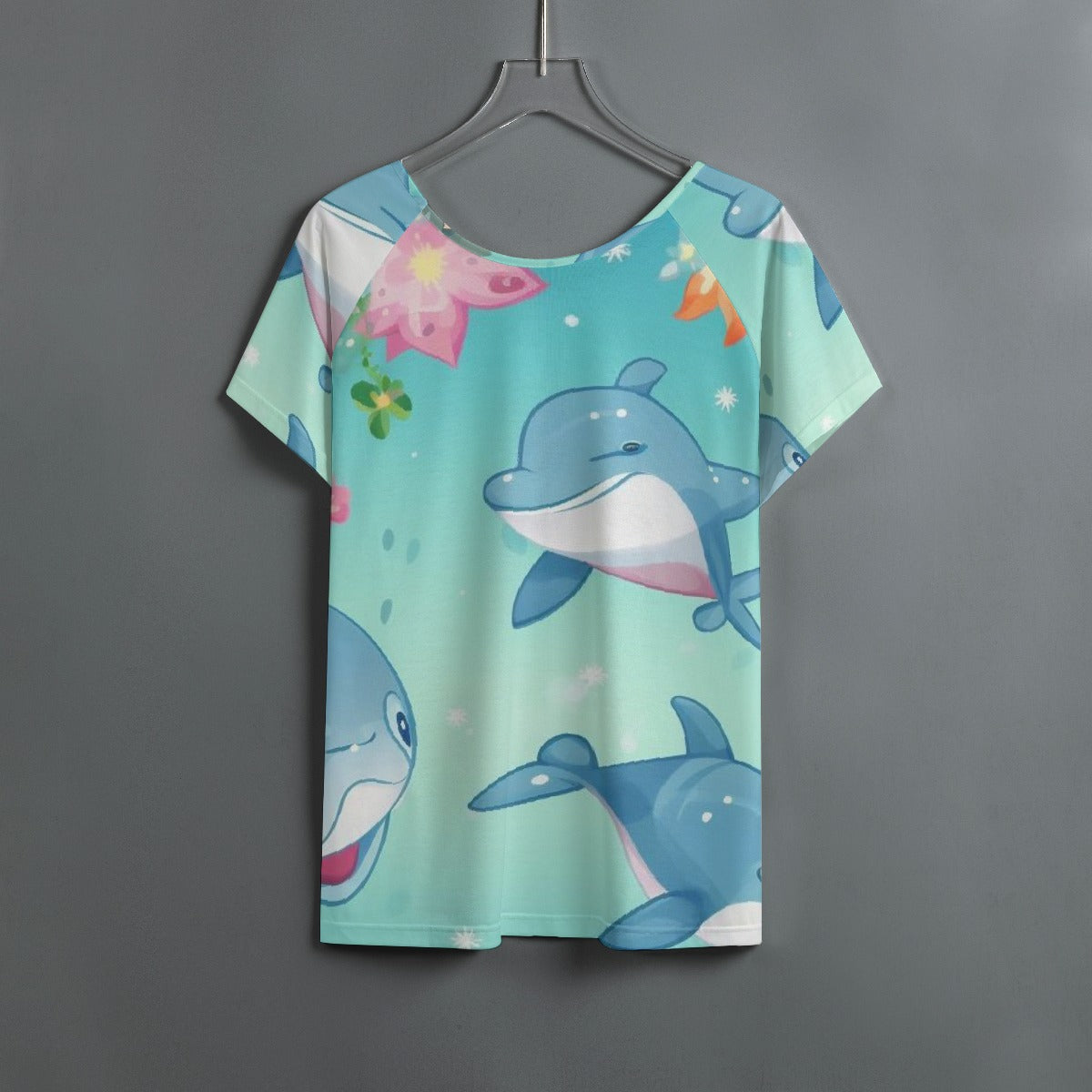 All-Over Print Women's Round Neck T-shirt With Raglan Sleeve