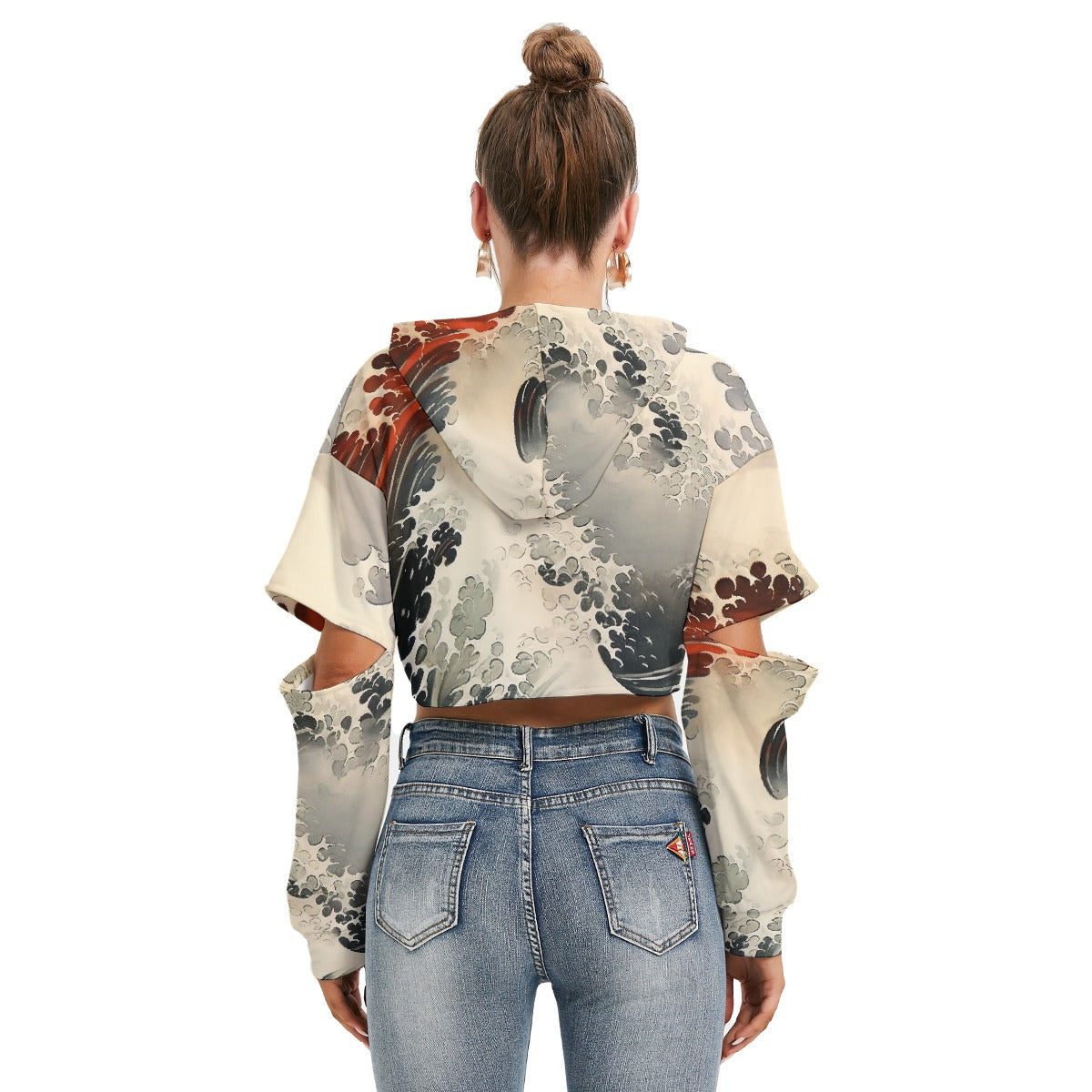 All-Over Print Women's Heavy Fleece Hoodie With Hollow Out Sleeve
