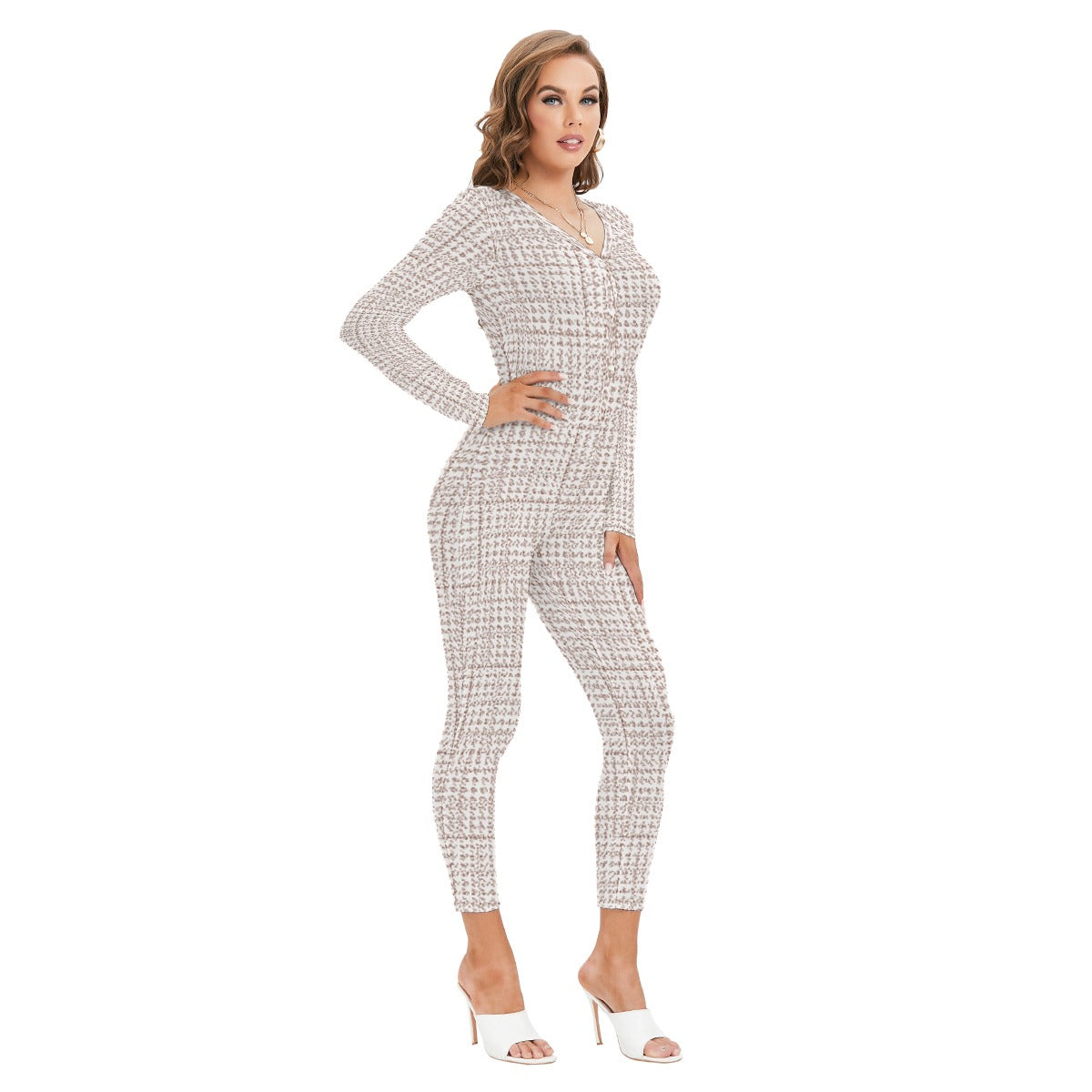 All-Over Print Women's Plunging Neck Jumpsuit