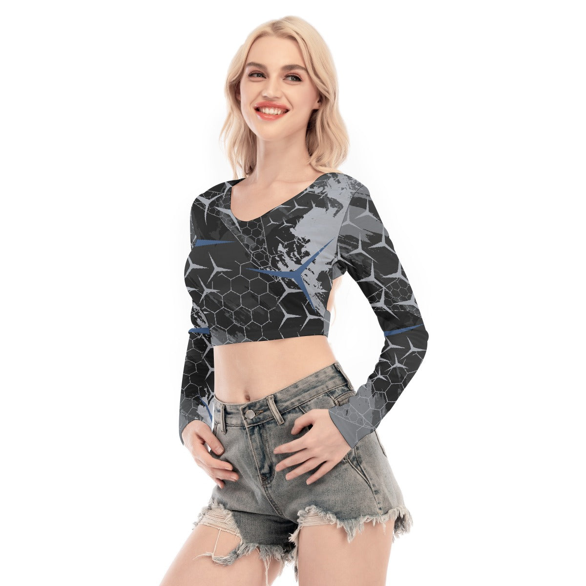 All-Over Print Women's Back Hollow T-shirt With Strap