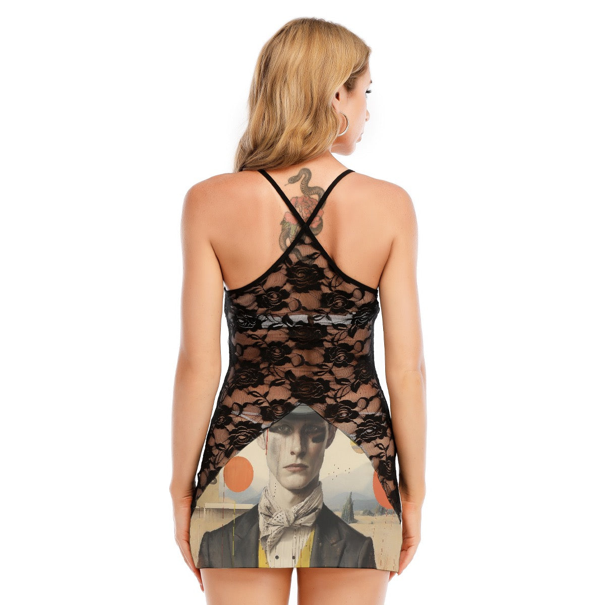 All-Over Print Women's Black Lace Cami Dress