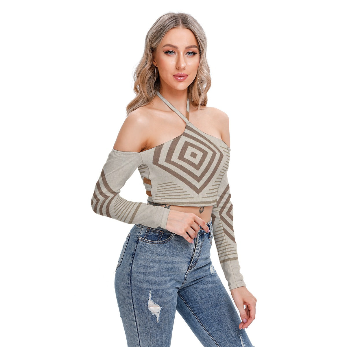All-Over Print Women's Halter Lace-up Top