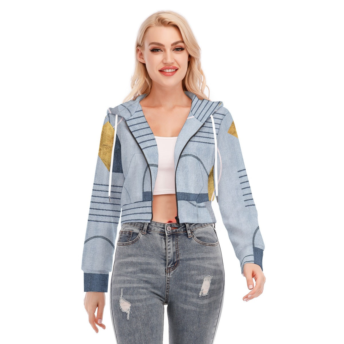 All-Over Print Women's Crop Top Hoodie With Zipper Closure